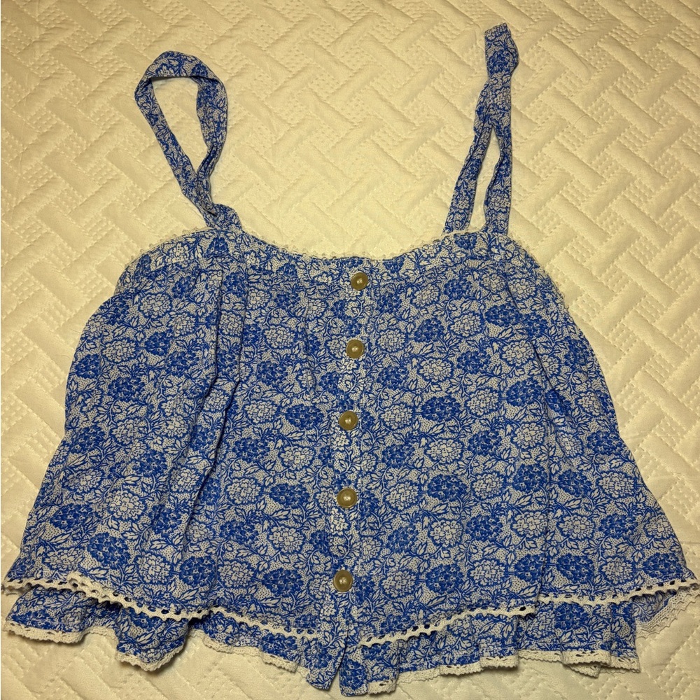 Free People | Blue Flowy Floral Tank - Picture 2 of 4